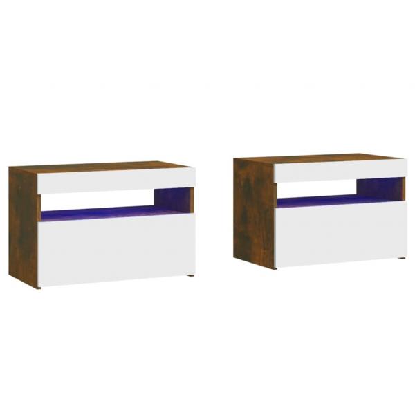 Nachttische 2 Stk. mit LED-Leuchten Räuchereiche 60x35x40 cm