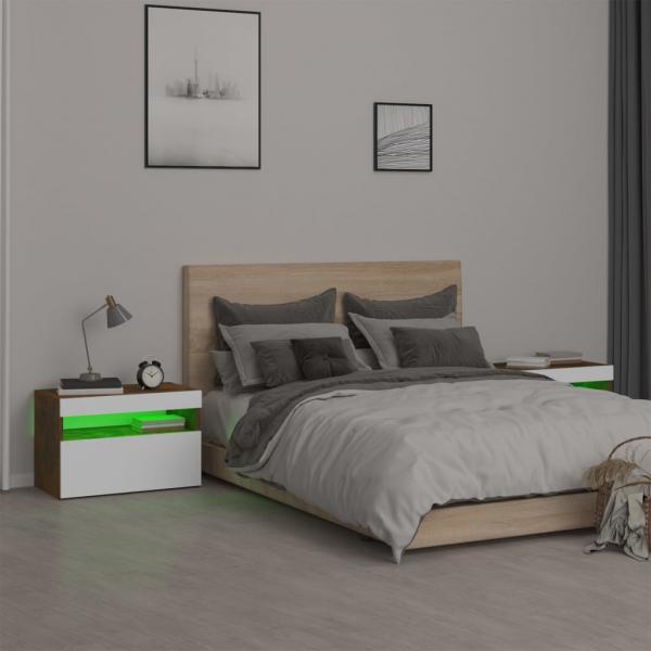 Nachttische 2 Stk. mit LED-Leuchten Räuchereiche 60x35x40 cm