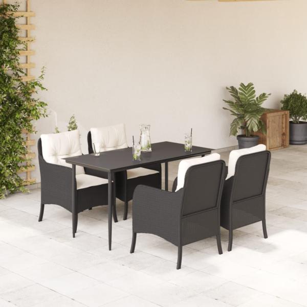 ARDEBO.de - 5-tlg. Garten-Essgruppe mit Kissen Schwarz Poly Rattan