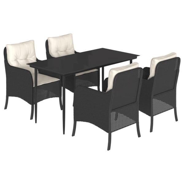 5-tlg. Garten-Essgruppe mit Kissen Schwarz Poly Rattan