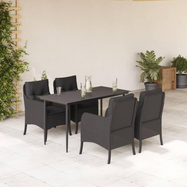 ARDEBO.de - 5-tlg. Garten-Essgruppe mit Kissen Schwarz Poly Rattan