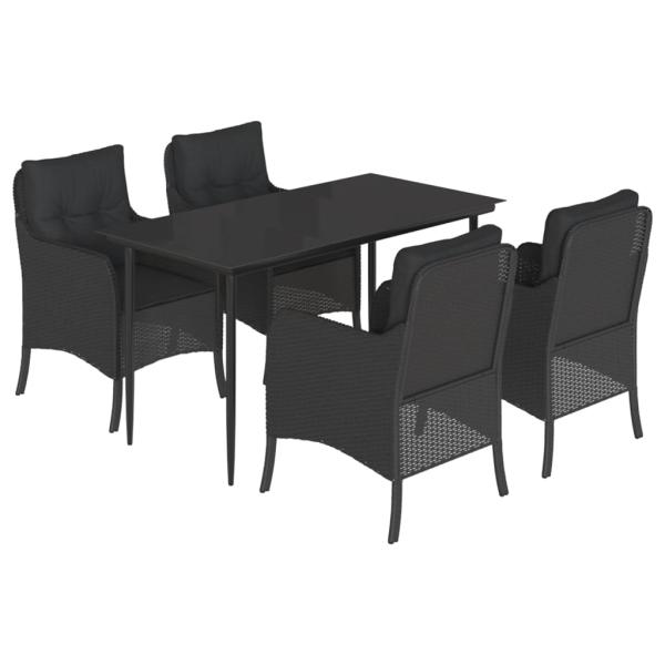 5-tlg. Garten-Essgruppe mit Kissen Schwarz Poly Rattan