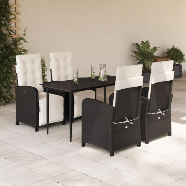 ARDEBO.de - 5-tlg. Garten-Essgruppe mit Kissen Schwarz Poly Rattan