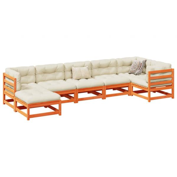 ARDEBO.de - 7-tlg. Garten-Sofagarnitur Wachsbraun Massivholz Kiefer