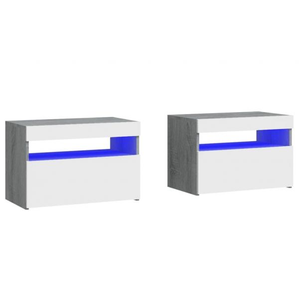Nachttische 2 Stk. mit LED-Leuchten Grau Sonoma 60x35x40 cm
