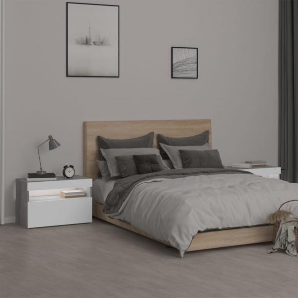Nachttische 2 Stk. mit LED-Leuchten Grau Sonoma 60x35x40 cm