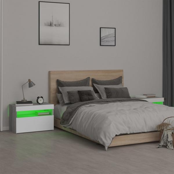 Nachttische 2 Stk. mit LED-Leuchten Grau Sonoma 60x35x40 cm