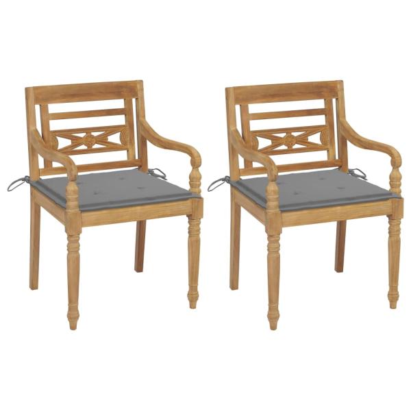 ARDEBO.de - Batavia-Stühle 2 Stk. mit Grauen Kissen Teak Massivholz
