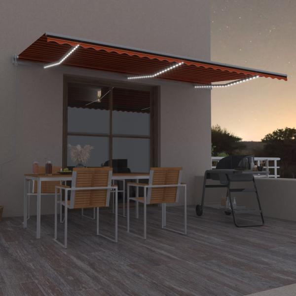 ARDEBO.de - Automatische Markise mit LED & Windsensor 600x350 Orange/Braun