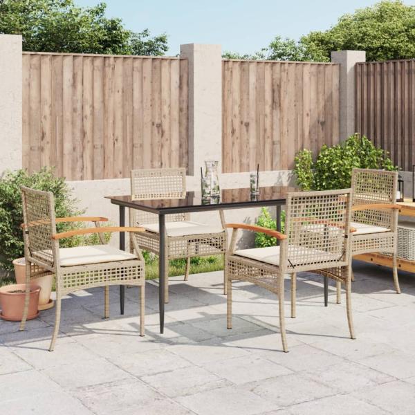 ARDEBO.de - 5-tlg. Garten-Essgruppe mit Kissen Beige Poly Rattan