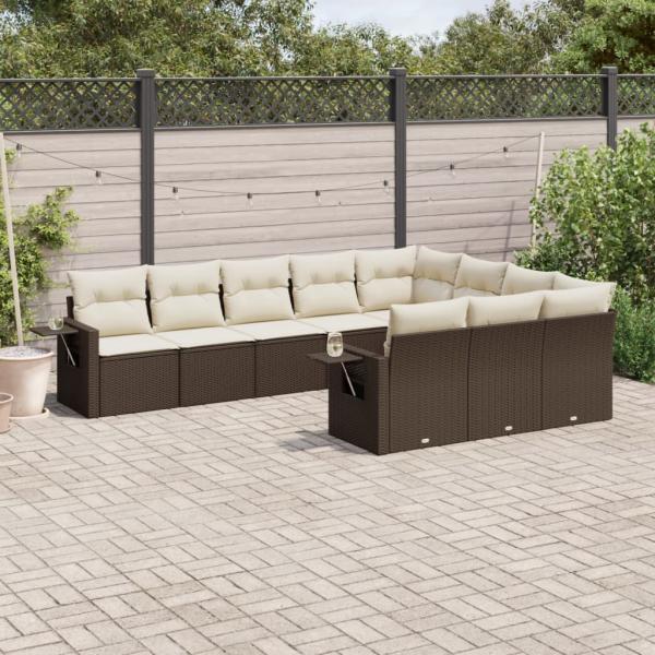 ARDEBO.de - 10-tlg. Garten-Sofagarnitur mit Kissen Braun Poly Rattan