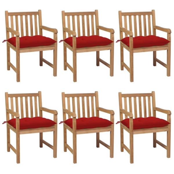 ARDEBO.de - Gartenstühle 6 Stk. mit Roten Kissen Massivholz Teak