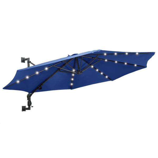 ARDEBO.de - Sonnenschirm Wandmontage mit LEDs Metallmast 300 cm Blau