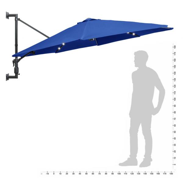 Sonnenschirm Wandmontage mit LEDs Metallmast 300 cm Blau