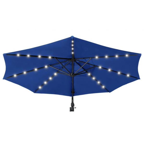 Sonnenschirm Wandmontage mit LEDs Metallmast 300 cm Blau