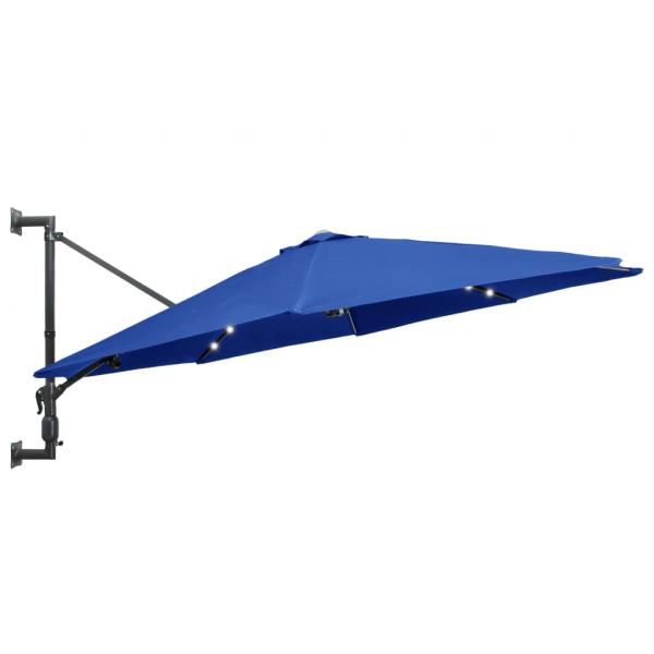 Sonnenschirm Wandmontage mit LEDs Metallmast 300 cm Blau
