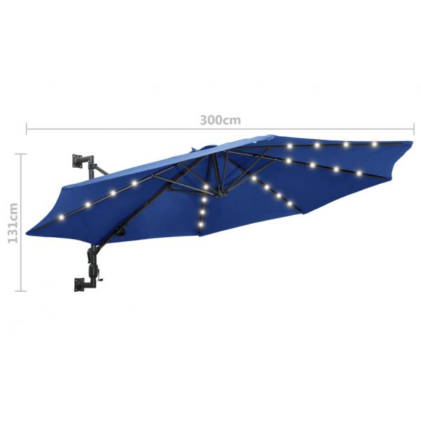 Sonnenschirm Wandmontage mit LEDs Metallmast 300 cm Blau