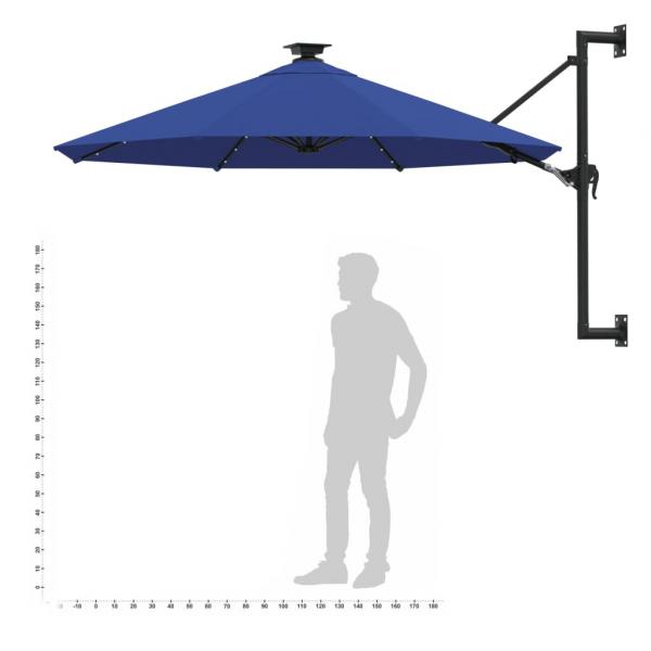 Sonnenschirm Wandmontage mit LEDs Metallmast 300 cm Blau