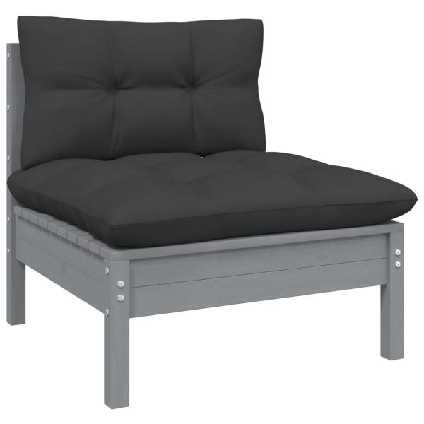 6-tlg. Garten-Lounge-Set mit Anthrazit Kissen Kiefernholz