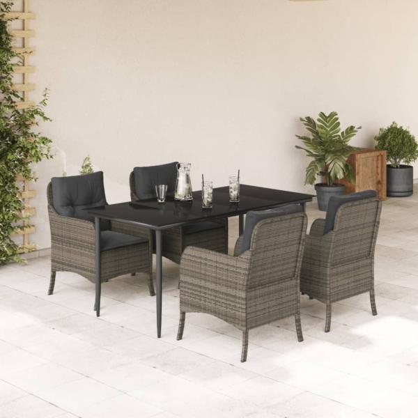 ARDEBO.de - 5-tlg. Garten-Essgruppe mit Kissen Grau Poly Rattan