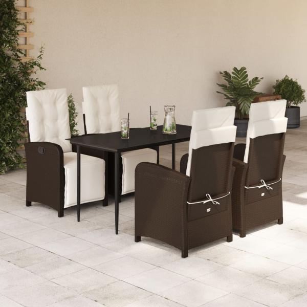 ARDEBO.de - 5-tlg. Garten-Essgruppe mit Kissen Braun Poly Rattan