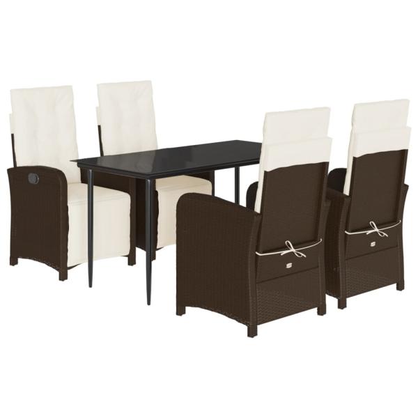 5-tlg. Garten-Essgruppe mit Kissen Braun Poly Rattan