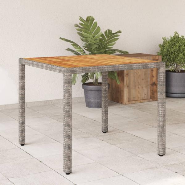 ARDEBO.de - Gartentisch mit Akazienholz-Platte Grau 90x90x75 cm Poly Rattan