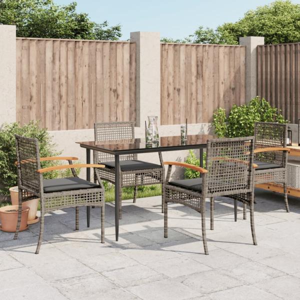 ARDEBO.de - 5-tlg. Garten-Essgruppe mit Kissen Grau Poly Rattan