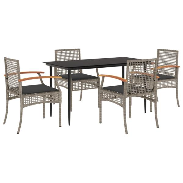 5-tlg. Garten-Essgruppe mit Kissen Grau Poly Rattan