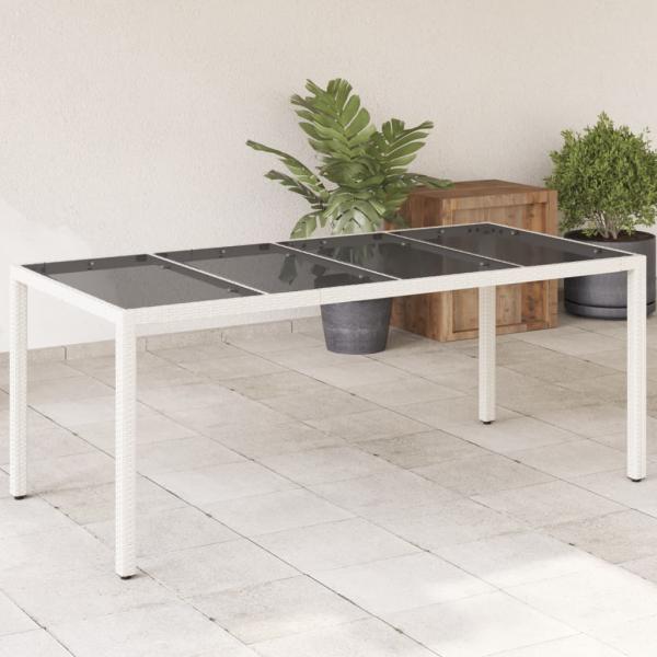 ARDEBO.de - Gartentisch mit Glasplatte Weiß 190x90x75 cm Poly Rattan