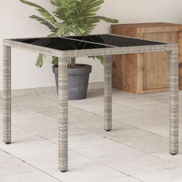 ARDEBO.de - Gartentisch mit Glasplatte Hellgrau 90x90x75 cm Poly Rattan