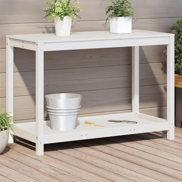 ARDEBO.de - Pflanztisch mit Ablage Weiß 108x50x75 cm Massivholz Kiefer