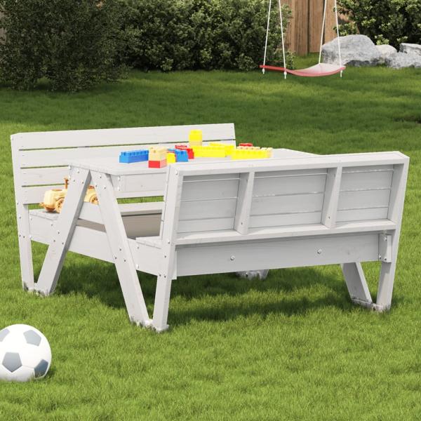 ARDEBO.de - Picknicktisch für Kinder Weiß 88x122x58 cm Massivholz Kiefer