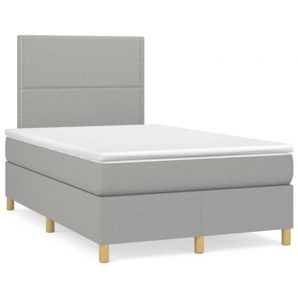 ARDEBO.de - Boxspringbett mit Matratze & LED Hellgrau 120x190 cm Stoff