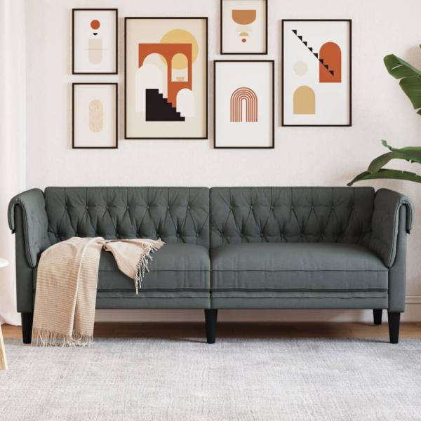 ARDEBO.de - Chesterfield-Sofa 3-Sitzer Dunkelgrau Stoff