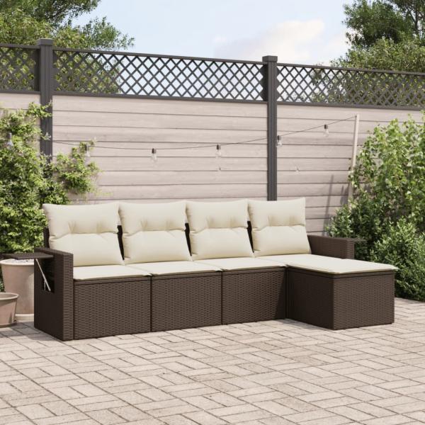 ARDEBO.de - 5-tlg. Garten-Sofagarnitur mit Kissen Braun Poly Rattan