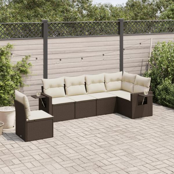 ARDEBO.de - 6-tlg. Garten-Sofagarnitur mit Kissen Braun Poly Rattan