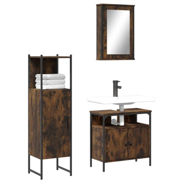 ARDEBO.de - 3-tlg. Badmöbel-Set Räuchereiche Holzwerkstoff