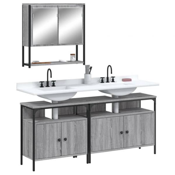 ARDEBO.de - 3-tlg. Badmöbel-Set Grau Sonoma Holzwerkstoff