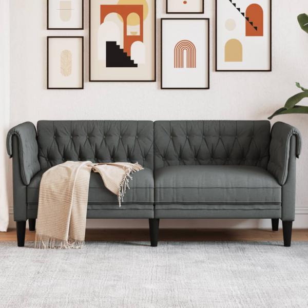 ARDEBO.de - Chesterfield-Sofa 2-Sitzer Dunkelgrau Stoff