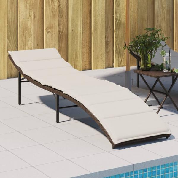 ARDEBO.de - Sonnenliege mit Kissen Braun 55x199x50 cm Poly Rattan