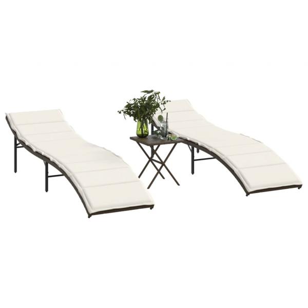 ARDEBO.de - Sonnenliegen 2 Stk. mit Tisch Braun Poly Rattan