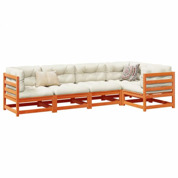 ARDEBO.de - 5-tlg. Garten-Sofagarnitur mit Kissen Wachsbraun Kiefernholz