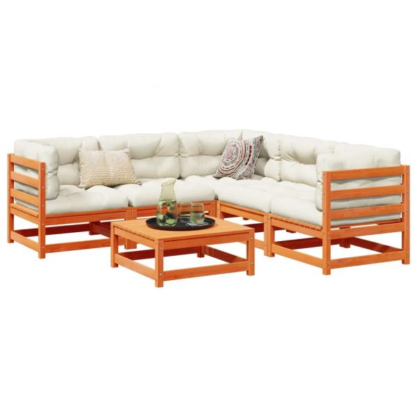 ARDEBO.de - 6-tlg. Garten-Sofagarnitur Wachsbraun Massivholz Kiefer