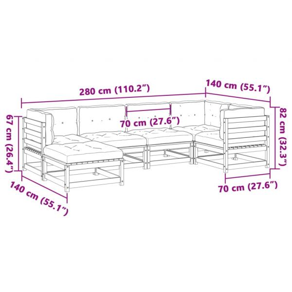 6-tlg. Garten-Sofagarnitur mit Kissen Wachsbraun Kiefernholz
