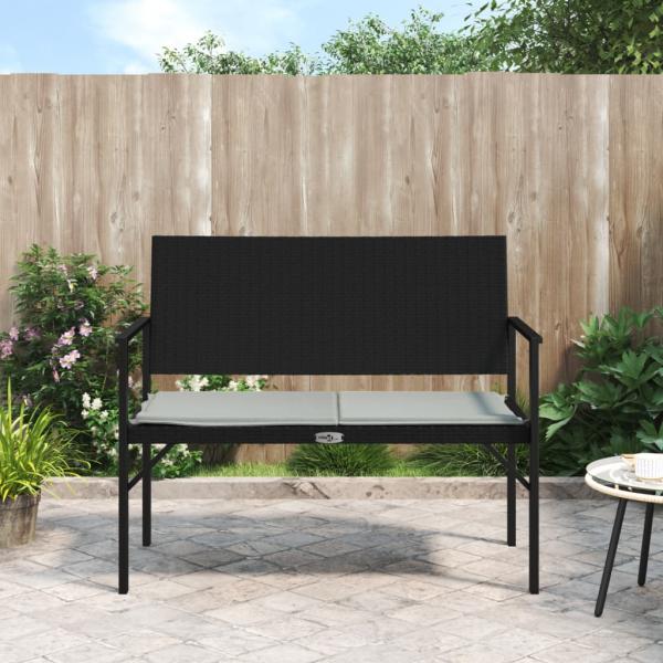 ARDEBO.de - Gartenbank 2-Sitzer mit Kissen Schwarz Poly Rattan