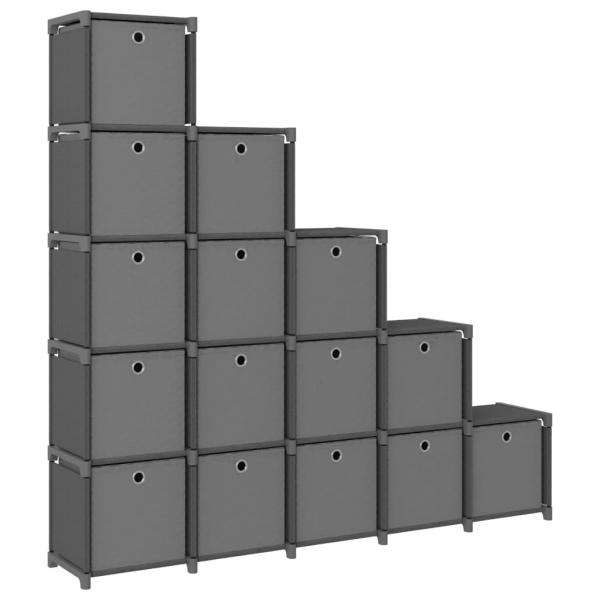 Würfelregal mit 15 Boxen Grau 103x30x175,5 cm Stoff