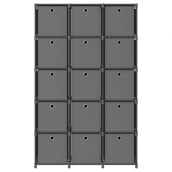 Würfelregal mit 15 Boxen Grau 103x30x175,5 cm Stoff