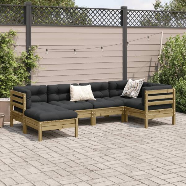 6-tlg. Garten-Sofagarnitur mit Kissen Kiefernholz Imprägniert
