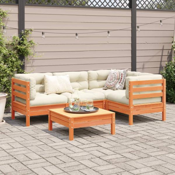 5-tlg. Garten-Sofagarnitur mit Kissen Wachsbraun Kiefernholz